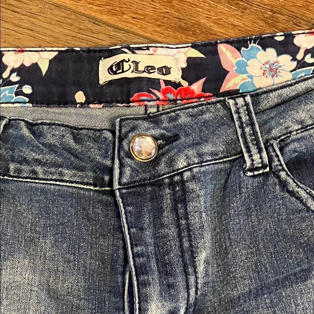 Sz 13 Cleo Blue Straight Leg Jeans with Floral and Distressed Details - Picture 5 of 7